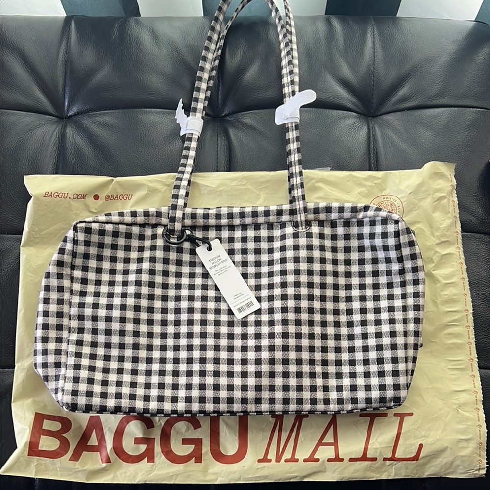BAGGU Black and White Gingham Tote Bag